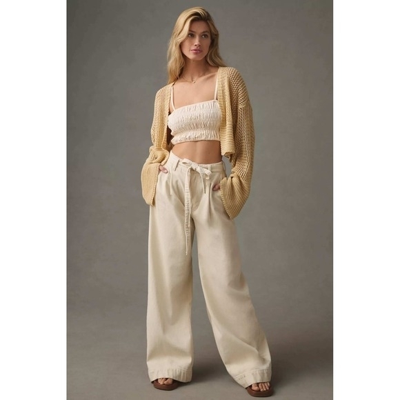 Anthropologie Juillet Cropped Cardigan Sweater With open-knit design - Picture 4 of 6